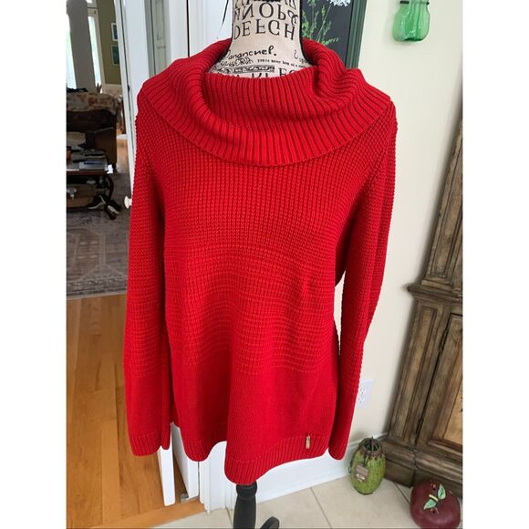 Calvin Klein Women’s Cable Knit Sweater Mock Neckline Red - Picture 8 of 8